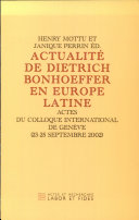 Copertina  Actualite de Dietrich Bonhoeffer en Europe latine